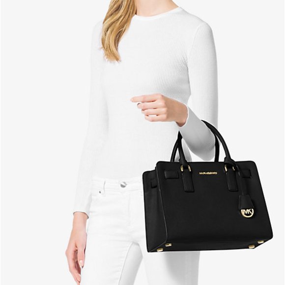 Michael Kors Dillon Saffiano Leather Black Handbag Purse - Picture 2 of 12